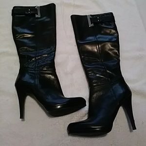 Nine West Black Leather Knee High Boots 7M
